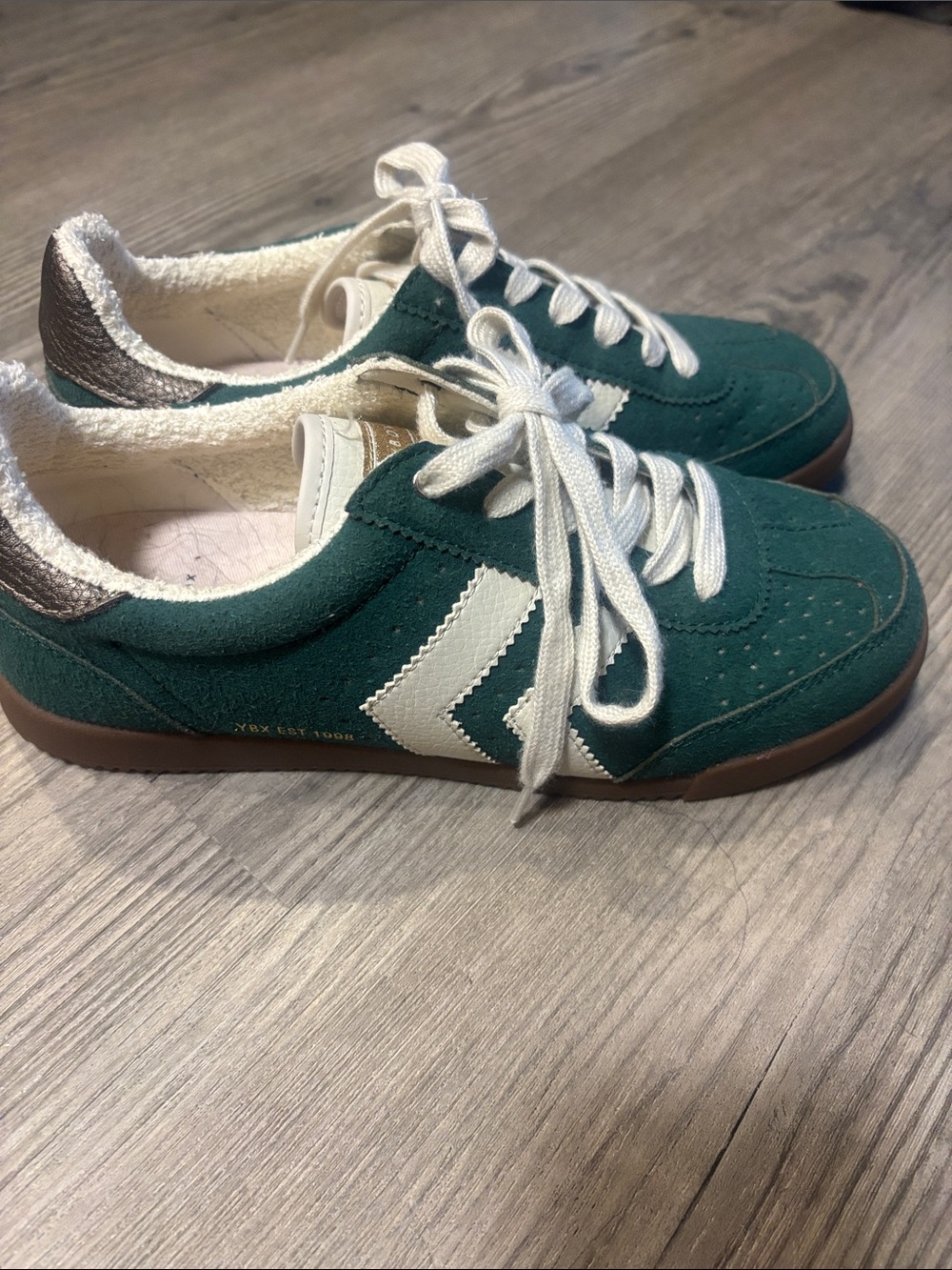 Yellow Box Green Suede Sneakers with White Chevron